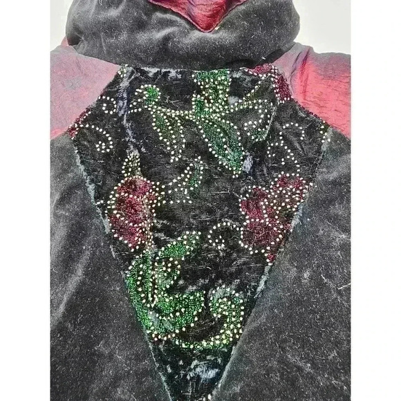 Vtg 80s/90s G-4000 Women's Size S Black Velvet Bomber Jacket with Flower Detail - Picture 4 of 7